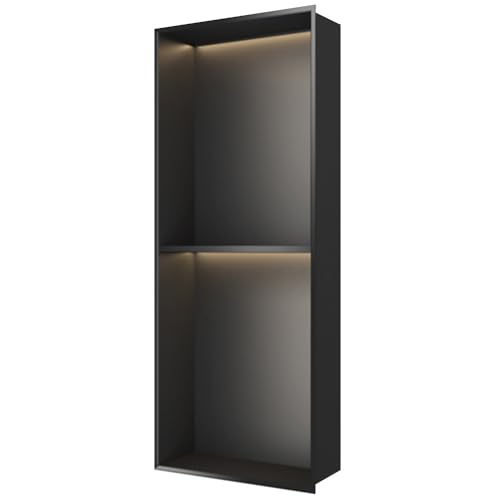 Edelstahl Wanddusche - Doppelschichtiger Toilettenpapierhalter & Badezimmer-Aufbewahrungsschrank für Zuhause, Hotel und Wohnzimmer (Schwarz, 28 x 70 x 12,5 cm) von Generisch