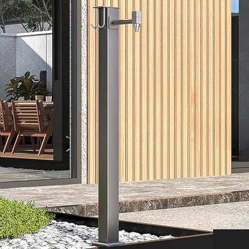 Edelstahl-Wassersäule für den Außenbereich, vertikal, quadratisch, Gartenwasserspiel, selbsttragender Schlauchhalter, frostbeständiger Gartenbrunnen für dauerhafte Bewässerung von Generisch