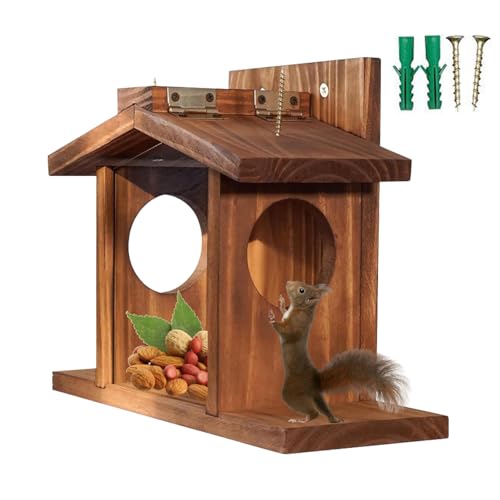 Eichhörnchen -Feeder draußen - Wetterfestes hölzerne Snacker -Feeder, Dach Samenstation | Garden Wildlife Buffet Stand, Hinterhof Essunterkunft, Chipmunk Gathering Post, Vogelbad Komplementale von Generisch