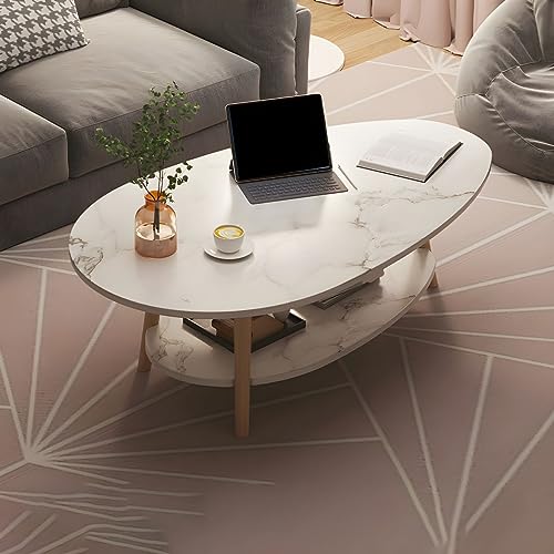 Einfacher Couchtisch aus Holz, Standard, ovales Design, Wohnzimmermöbel, weiß, mit 1 Ablage, ideal für Wohnungen und Balkone, stilvoller & funktionaler Akzenttisch von Generisch