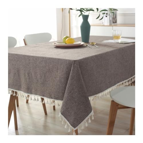 Einfarbige rechteckige Tischdecke, 100 x 140 cm, Polyester-Baumwoll-Mischgewebe, elegante Quasten, perfekt für Café, Restaurant, Buffet, Essen und Veranstaltungsdekoration von Generisch