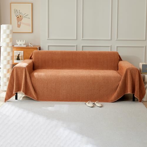 Einfarbiger Chenille-Sofa-Überwurf mit dekorativen Fransen, multifunktionaler Couchbezug und Tagesdecke, perfekt für Sofa, Couch, Bank und Bett, 230 x 260 cm, Orange von Generisch