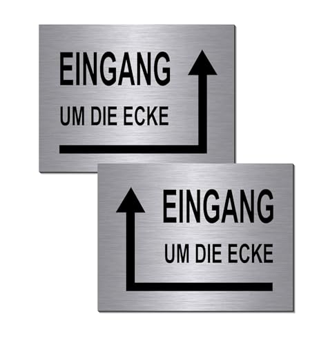 Eingang links oder rechts um die Ecke-Schild 200 x 150 x 3 mm-Aluminium-Edelstahloptik silber mattgebürstet-Hinweisschild-Warnschild (249-125 Eingang rechts mit 2 Löcher) von Generisch