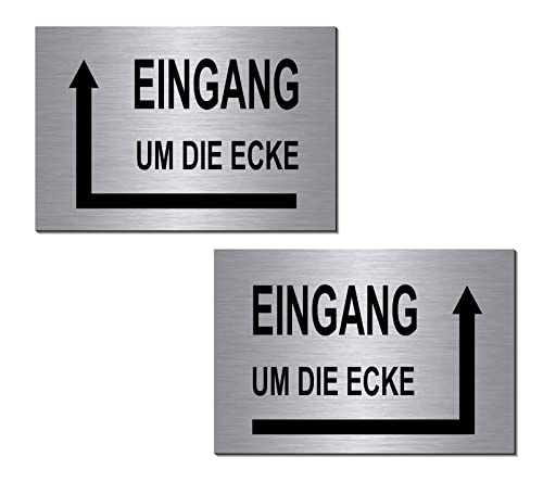 Eingang um die Ecke rechts od. links-Schild 150 x 100 x 3 mm-Aluminium Edelstahloptik silber Hinweisschild (Silber 1905-111 Pfeil links m. 2 Löcher) von Generisch