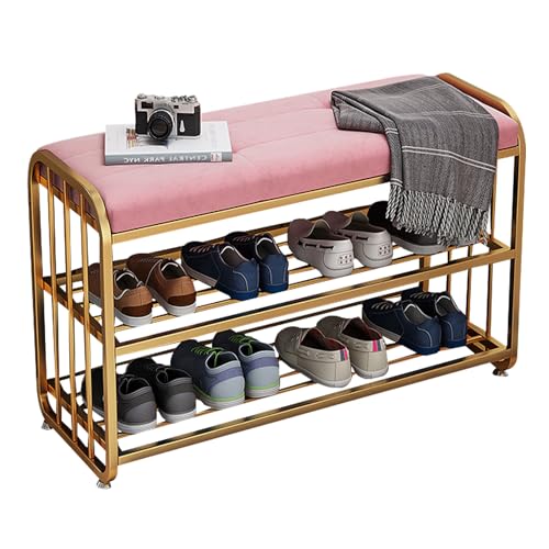 Eingangsbank, Schuhaufbewahrung, 2-stöckiges Samtgestell mit Metallrahmen für Wohnzimmer und Schlafzimmer, komfortables Design für die Organisation des Bettes von Generisch