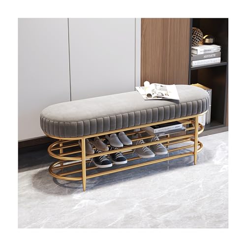 Eingangsbank mit 2 Ebenen, mit Kissen, industrielles Schuhregal und Aufbewahrung, grau, Eingangsbank für Flur, Schlafzimmer, Schlamm, stilvolle Schuhe, 60 x 32 x 45 cm von Generisch