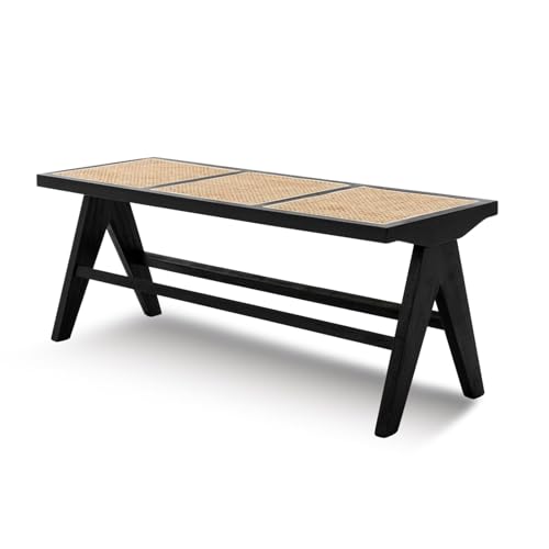 Eingangsbank mit Rattan-Sitz, armloses Design für Esszimmer, Wohnzimmer oder Flur, stilvolle Holzhocker für den Innenbereich Eingangsbank mit Rattan-Sitz, armloses Design für Esszimmer, Wohnzimmer oder Flur, stilvolle Holzhocker für den Innenbereich von Generisch
