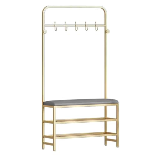 Eingangsbereich Baumbank mit Schuhaufbewahrung und Garderobe, freistehend, 3-in-1-Design mit stabilem Metallrahmen und PU-Leder-Polstersitzhaken für Nization von Generisch