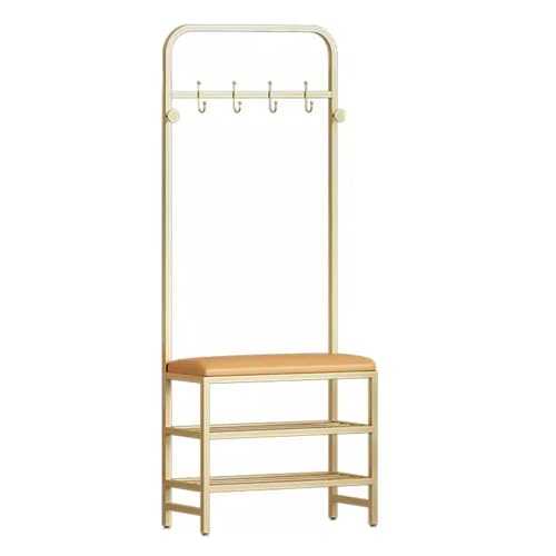 Eingangsbereich Baumbank mit Schuhaufbewahrung und Garderobe, freistehendes Design mit PU-Ledersitz und stabilem Metallrahmen, 3-in-1 nizer mit Haken von Generisch