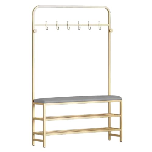 Eingangsbereich Flur Baum mit Aufbewahrungsbank 3 in 1 Garderobe mit Schuhaufbewahrung PU Leder Sitz Stabiler Metallrahmen Eingangsbereich Nizer mit Haken von Generisch