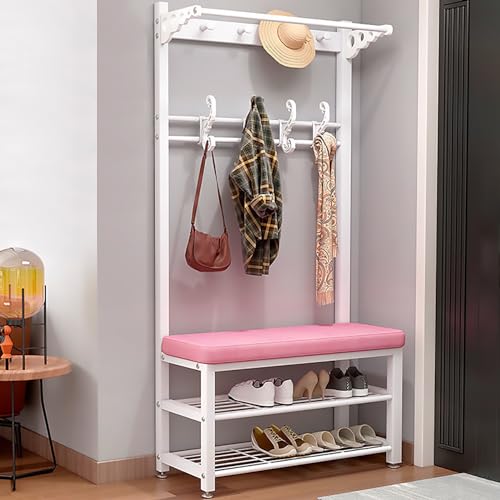 Eingangsgarderobe Flur Baum mit Schuhbank Metallständer mit Haken Kleidung Hutablage Regal Schlafzimmer Wohnzimmer Flur Organizer 61.0 cm Weiß von Generisch