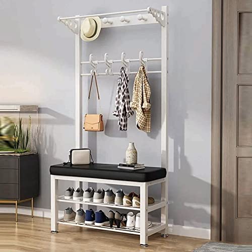 Eingangsgarderobe Flur Baum mit Schuhbank und Ablageregal Metallrahmen Stehende Kleiderhutablage Nizer für Eingangsbereich und Wohnzimmer 3 in 1 Design Eingangsmöbel mit Haken und Sh Eingangsgarderobe Flur Baum mit Schuhbank und Ablageregal Metallrahmen Stehende Kleiderhutablage Nizer für Eingangsbereich und Wohnzimmer 3 in 1 Design Eingangsmöbel mit Haken und Sh von Generisch