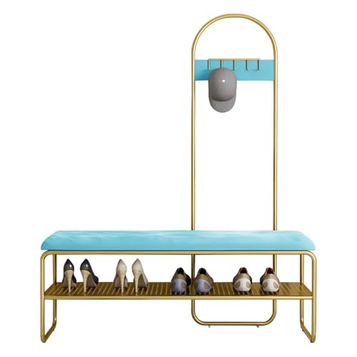 Eingangsgarderobe mit gepolstertem Kissen, 4-in-1 Flurbaum, stabiler Metallschuh mit 5 Haken, Hellblau, 100 cm, ideal für Hauseingangs-Dekor von Generisch