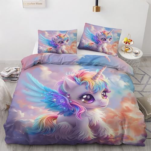Einhorn Bettwäsche 135x200 Sommer - Mädchen Fantasy Fee Bettbezug 135 x 200 2er Set mit Kissenbezug 80x80, Weiche Mikrofaser Sommerbettwäsche mit Reißverschluss für Schlafzimmer Deko X&242 Einhorn Bettwäsche 135x200 Sommer - Mädchen Fantasy Fee Bettbezug 135 x 200 2er Set mit Kissenbezug 80x80, Weiche Mikrofaser Sommerbettwäsche mit Reißverschluss für Schlafzimmer Deko X&242 von Generisch