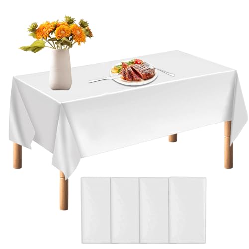 Einweg Tischdecken Weiß,Einwegtischdecken Wasserdicht,Kunststoff-Tischdecke, 4 Stück Gartentischdecke Tischtuchchmutzabweisende,Für Gastronomie Feste Party Hochzeiten Oder Haushalt. von qimeyu