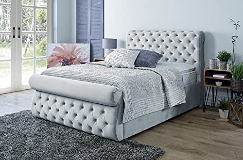 Einzelbett mit Stauraum, Ottoman-Bett, Einzelbett (91 cm), Bett mit Gaslift-Polsterbett mit Sockel und Kopfteil, robuster Netzrahmen, Schlittenbett (Silber) von Generisch