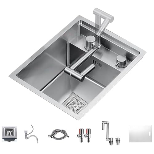 Einzelschüssel, Edelstahlstange, unsichtbare Küche, verdeckte Einzelschüssel, Mini-Spülbecken, klein mit Abdeckung, klappbarer Wasserhahn (Farbe: Silber, Größe: 30 x 45 x 23 cm) von Generisch
