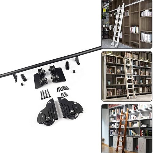Einziehbare rollbare Bibliotheksleiter Hardware-Kit – mobile Schiene Schiebeleiter für einfachen Zugang zu Hause, auf dem Dachboden, im Büro von Generisch