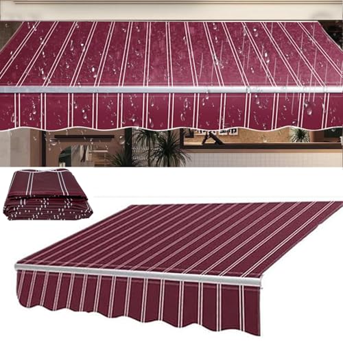 Einziehbarer Markisenstoff-Ersatz, langlebiger Outdoor-Sonnenschutz, Überdachung für Türen und Fenster, gestreifter Canvas-Schutz mit Volant vorne (Größe: 2,5 x 2 m) von Generisch