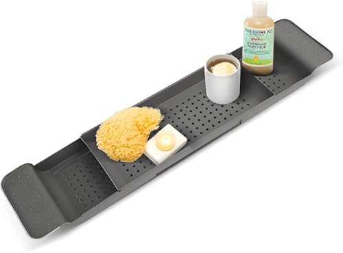 Einziehbares Badewannenbrett 55-78,5cm aus Kunststoff - Modernes Badezimmer-Tablett Weiß/Schwarz für Seifen Handtücher & Zubehör 17cm Breite 6,5cm Höhe (Schwarz) von Generisch
