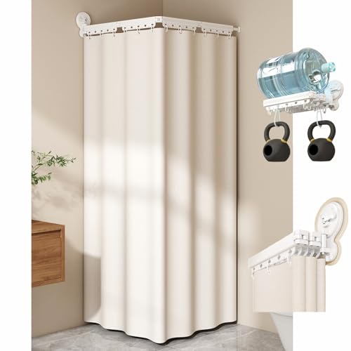 Einziehbares Duschstangen- Und Vorhangset, Doppelsaugnapf - An Der Wand Montierte, Faltbare Duschvorhangstange Für Badezimmer, Tragbare Umkleidekabine(5Fold-180CM) von Generisch