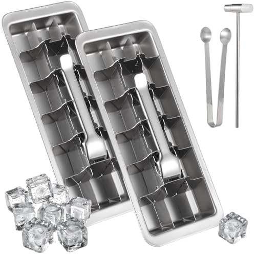 Eiswürfelform aus Edelstahl, 2-teiliges Set mit Eiszange und Hammer, Schnellverschluss-Griffe für einfache Eisentfernung von Generisch