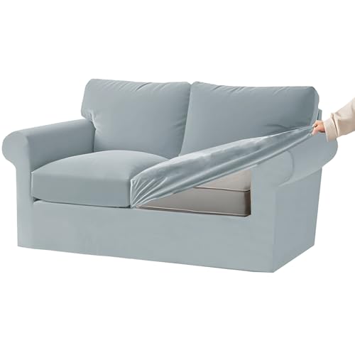 Ektorp Stretch-Samt-Sofabezug-Set mit elastischen Bändern, für 1/2/3/4-Sitzer, Hellblau, separates Kissen und Rückenlehne, Größe XL, 5-teilig von Generisch