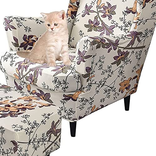 Elastische Sesselüberwürfe 3-teilig - Bezug für Ohrensessel Mit Ottomane - Schonbezug Sesselhusse Stretch Husse(AA) von Generisch