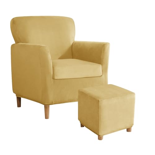 Elastischer Samt-Sesselbezug mit Ottomanenschutz, dehnbarer Möbelbezug für Chesterfield-Stühle, Sofas und kleine Sitzgelegenheiten, passend für Zuhause, Club und Hotel, Zitronengelb Elastischer Samt-Sesselbezug mit Ottomanenschutz, dehnbarer Möbelbezug für Chesterfield-Stühle, Sofas und kleine Sitzgelegenheiten, passend für Zuhause, Club und Hotel, Zitronengelb von Generisch