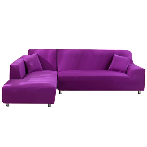 Elastischer Sofabezug in L-Form, 2-teiliges Set, Lila, perfekt für Ecksofas, Möbelschutz, dehnbar, L-Form, Couch-Schonbezug, passend für 4 + 4 Sitzer von Generisch