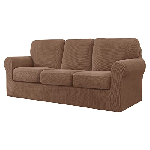 Elastischer Stretch-Sofabezug für 3-Sitzer, rutschfester Möbelschutz mit separater Rückenlehne und Sitzkissen, Kaffeefarbe, einfache Passform und langlebiges Design Elastischer Stretch-Sofabezug für 3-Sitzer, rutschfester Möbelschutz mit separater Rückenlehne und Sitzkissen, Kaffeefarbe, einfache Passform und langlebiges Design von Generisch