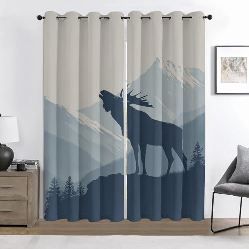 Elch Vorhänge, Tiersilhouetten Ösenvorhänge, Tier Natur Gardinen, Blickdicht, Verdunkelnd, Wärmeisolierend, 2er-Set, für Schlafzimmer & Wohnzimmer, 280 x 260 cm (B x H) von Generisch