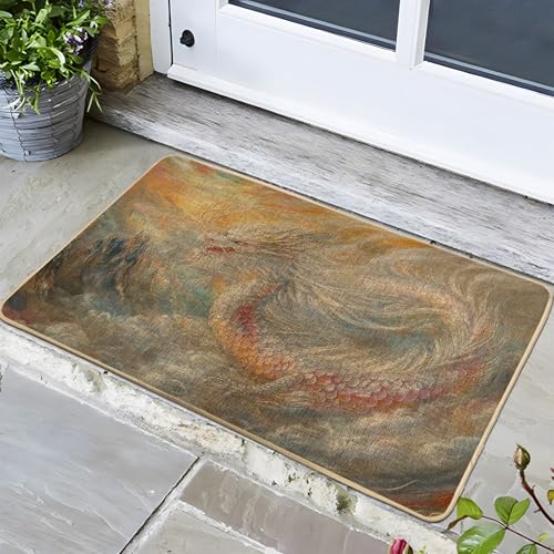 Elegante Drachen-Fußmatte, mehrfarbig, dekorative Fußmatte für den Innen- und Außenbereich, künstlerisches Design, Gummi, wasserdicht, rutschfest, staubabsorbierend, leicht zu reinigen, 73 x 43 cm von Generisch