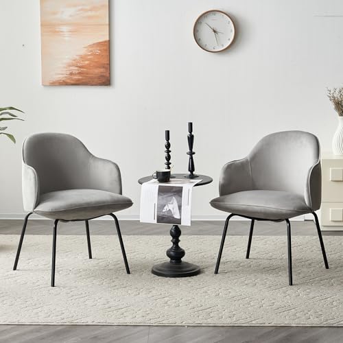 Elegante Esszimmerstühle aus hellgrauem Samt, 2er-Set, Drehstühle mit Metallbeinen, für Wohnzimmer und Schlafzimmer von Generisch