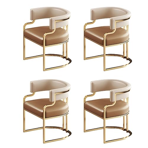 Elegante Sessel mit niedriger Rückenlehne, 2er-Set, mit Kunstleder-Sitzfläche und Messingbeinen, stilvolle Möbel für Küche, Esszimmer, moderne gepolsterte Esszimmerstühle in Hellbraun, ideal für von Generisch