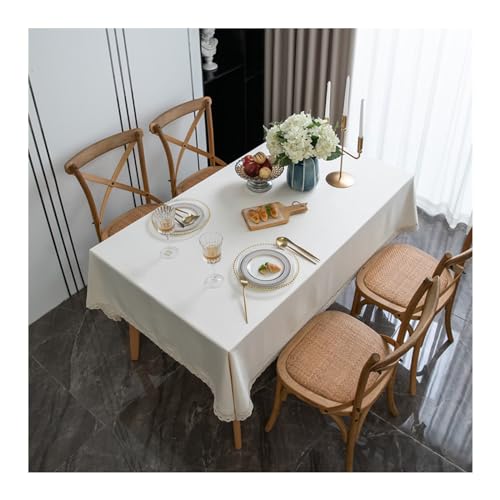 Elegante Tischdecke, rechteckig, 140 x 300 cm, waschbar, Polyester mit Spitzenbesatz, für Innen- und Außenbereich, stilvolle Tischdecke, Beige von Generisch