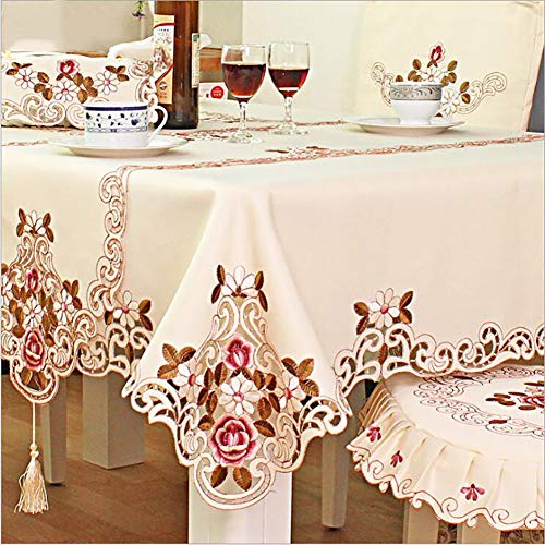 Elegante bestickte Tischdecke mit hohlem quadratischem rechteckigem Design, verschiedene Größen, Polyester-Tischdecke für Bankett, Küche, 130 x 130 cm von Generisch