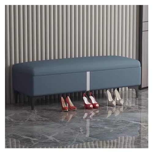 Elegante blaue Ottomane Bank mit Stauraum Stoff Fußstütze Schuhnizer Lift-Top Bett für Eingangsbereich und Wohnzimmer Stilvoller 120 cm Fußhocker von Generisch