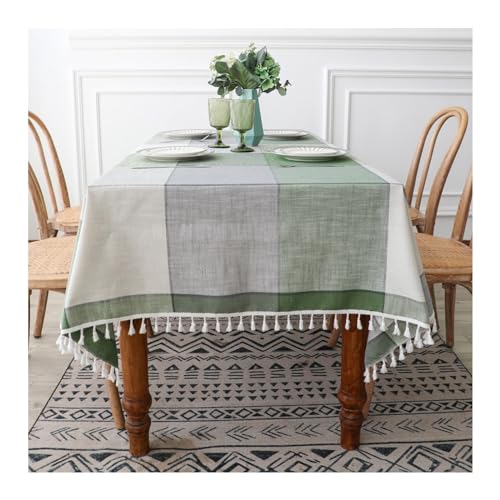 Elegante grau-grüne karierte Tischdecke, 140 x 180 cm, waschbar, Polyester mit Quasten, perfekt für Innen- und Außenbereich, stilvolle Tischdecke für Heimdekoration Elegante grau-grüne karierte Tischdecke, 140 x 180 cm, waschbar, Polyester mit Quasten, perfekt für Innen- und Außenbereich, stilvolle Tischdecke für Heimdekoration von Generisch