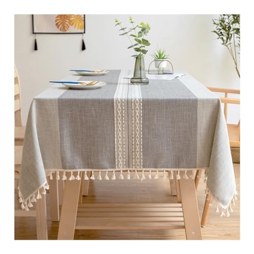 Elegante graue rechteckige Tischdecke, 140 x 200 cm, waschbar, Baumwoll-Leinen-Mischgewebe mit stilvollen Streifen und Quasten, perfekt für Küche und Esstisch Elegante graue rechteckige Tischdecke, 140 x 200 cm, waschbar, Baumwoll-Leinen-Mischgewebe mit stilvollen Streifen und Quasten, perfekt für Küche und Esstisch von Generisch