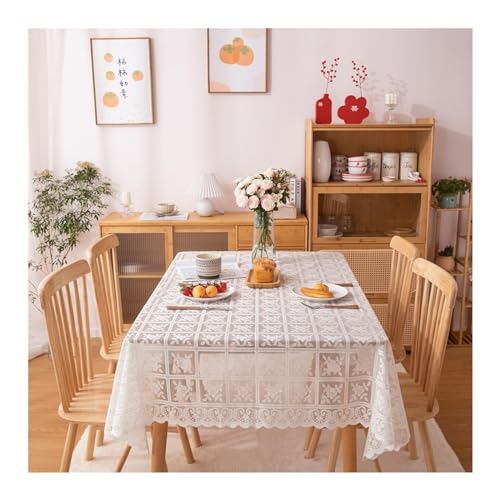 Elegante rechteckige Tischdecke, 90 x 90 cm, waschbar, Polyester, Spitze, Blumenmuster, Tischdecke mit gewelltem Rand, für Esszimmer-Dekor von Generisch