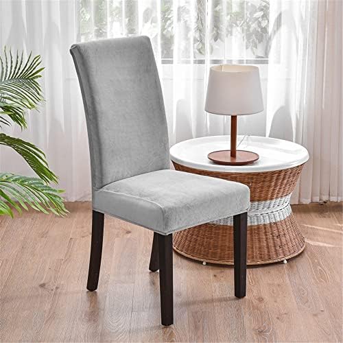 Elegante silberfarbene Esszimmerstuhlhussen, Stretch-Spandex, abnehmbar und waschbar, hohe Rückenlehne, Samt-Stil, perfekt für Heimdekoration und Veranstaltungen, 10 Stück von Generisch