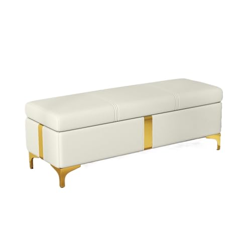 Elegante weiße Leder-Akzentbank mit Stauraum für Schlafzimmer oder Wohnzimmer, vielseitiges Ende des Bettes, Sofa, Bank, Fenstersitz, Kamin, Spielzeug-Organizer (150 x 40 x 45 cm) von Generisch