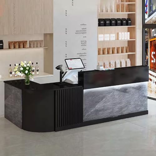 Eleganter, moderner Empfangstisch mit Schubladen, grau und schwarz, Bürotisch für Flur und Geschäfte, robuster Schreibtisch aus Holzwerkstoff (140 cm) von Generisch