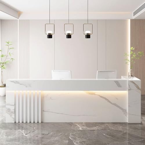 Eleganter, moderner LED-Empfangstisch für Schönheitssalons und Friseurläden, stilvoller weißer Thekentisch mit Stauraum, 1 m, professioneller Schreibtisch, modernes Design von Generisch