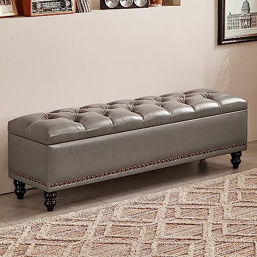 Eleganter, rechteckiger PU-Leder-Pouf mit Stauraum, gestepptes Design, trägt 136 kg, ideale Fußstütze und Ottomane für Wohnzimmer, Eingangsbereich und Flur von Generisch