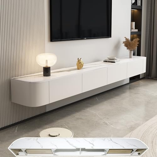Eleganter, schwebender TV-Ständer zur Wandmontage, schwarzes Massivholz, TV-Einheit mit 2 Schubladen, stilvolles Aufbewahrungsregal für Wohnzimmer oder Schlafzimmer, 300 cm Design. von Generisch