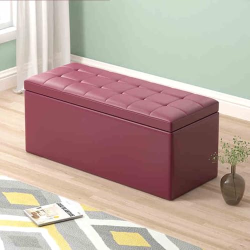 Eleganter, violetter Hocker mit Stauraum, moderner rechteckiger Sitzhocker mit Massivholzrahmen, Lederpolsterung, perfekt für Schlafzimmer oder Eingangsbereich, stilvolle platzsparende Lösung von Generisch