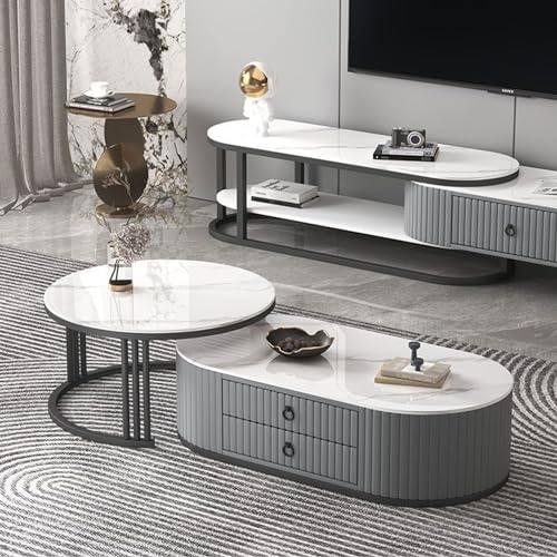 Eleganter Couchtisch mit Metallrahmen, 2er-Set für kleine Räume, moderne Beistelltische für Wohnzimmer und Balkon, stabile Beistelltische mit Oberfläche Eleganter Couchtisch mit Metallrahmen, 2er-Set für kleine Räume, moderne Beistelltische für Wohnzimmer und Balkon, stabile Beistelltische mit Oberfläche von Generisch