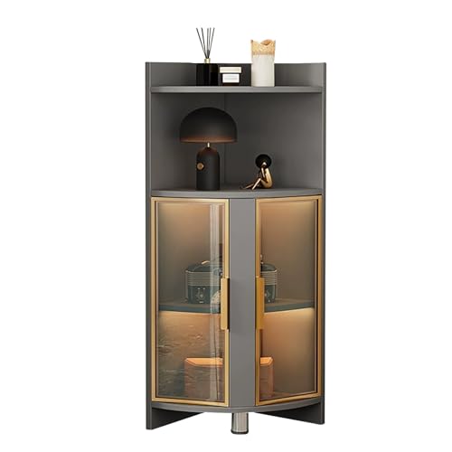Eleganter Eckschrank mit Türen aus gehärtetem Glas in Schwarz und Gold, LED-Licht, für Badezimmer, Küche, Wohnzimmer und Schlafzimmer, 30 cm hohe Aufbewahrungslösung Eleganter Eckschrank mit Türen aus gehärtetem Glas in Schwarz und Gold, LED-Licht, für Badezimmer, Küche, Wohnzimmer und Schlafzimmer, 30 cm hohe Aufbewahrungslösung von Generisch